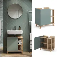 Vicco Waschbeckenunterschrank Karen Sonoma/Blau 60 x 65 cm mit Tür und offenen Fächern, Model 47283