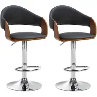 CLP 2er Set Barhocker Nilse Kunstleder mit Holzsitzschale | Farbe walnuss/schwarz Material Gestell Metall in Chromoptik
