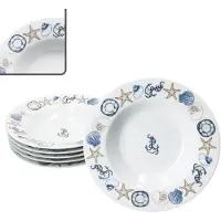 MamboCat 6x Neptun Suppenteller 180ml Porzellan 6 Pers. tiefe Teller Pasta maritim Anker