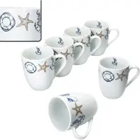 MamboCat Neptun 6x Kaffeebecher 280ml Porzellan-Tassen 6 Pers Tee Kakao Anker maritim