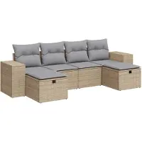 vidaXL 6-tlg. Garten-Sofagarnitur mit Kissen Beige Poly Rattan