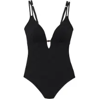 s.Oliver Badeanzug "Naila", Damen, Gr. 40, Cup C/D, schwarz, Microfaser, Polyamid, Strukturmuster, Badeanzüge Badeanzug, mit Struktur