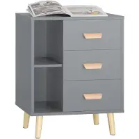 SoBuy Beistelltisch mit 3 Schubladen und 2 Ablagefächern - 48x40x60 cm - Max. 40KG - Grau