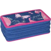 Eberhard Faber 577470 - Triple Decker Schüler-Etui mit Schmetterlingsmotiv und 3 Reißverschlüssen, Federmappe befüllt mit 36 Schreib- und Zeichenutensilien, für Vorschule und Schule