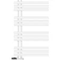 LuxeBath Badheizkörper Iron EM 600x1000 mm Weiß Seitenanschluss mit Anschlussgarnitur und Thermostat Eck Wand, Design Heizkörper Bad, ohne Heizstab