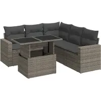 vidaXL 6-tlg. Garten-Sofagarnitur mit Kissen Grau Poly Rattan