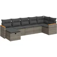 vidaXL 7-tlg. Garten-Sofagarnitur mit Kissen Grau Poly Rattan