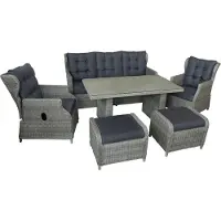 BellaVista Dining-Set Gartenmöbelset Loungeset 5-Sitzer Dreisitzer-Sofa 180 x 88 x 98 cm, 2 Sessel, 2 Hocker, Tisch, inkl. Auflagen