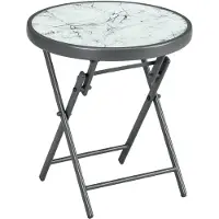 Outsunny Beistelltisch Metall Hartglas Weiß Ø45 x 50H cm