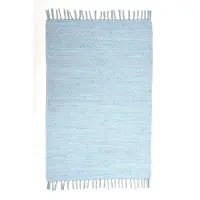 Theko Teppich "Happy Cotton Fleckerl, handgewebt" Gr. 4, blau (helltürkis), B:90cm H:5mm L:160cm, Baumwolle, Teppiche, Teppich, Flachgewebe, reine Baumwolle, meliert, mit Fransen, auch als Läufer