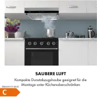 Klarstein Purista - Dunstabzugshaube, Unterbauhaube, Abzugshaube, 60 cm breit, Edelstahl, Wand-Montage, Halogen-Beleuchtung, 186 m³/h Abluftleistung, klappbare Klarglasblende, schwarz