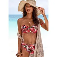 LASCANA Bügel-Bandeau-Bikini-Top "Ava", Damen, Gr. 34, Cup E, rot (rot bedruckt), Recycling-Polyamid, bedruckt, Bikini-Oberteile Bügel-Bandeau-Bikini-Top, im tropischen Design