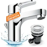 Eisl Waschbeckenarmatur CLAUDIO, Waschtischarmatur mit Zugstange, Wasserhahn Bad mit Ablaufgarnitur, Chrom