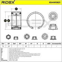 RIDEX Radlagersatz Vorne für VW Golf VII Schrägheck (5G1, BQ1, BE1, BE2) Kugellager 74,00mm 654W0651