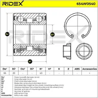 RIDEX Radlagersatz Hinten passend für MERCEDES-BENZ A-Klasse (W168) 55mm 654W0540
