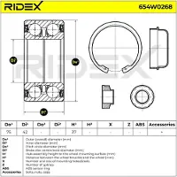 RIDEX Radlagersatz Vorne Links Rechts passend für MERCEDES-BENZ A-Klasse (W168) 75mm 654W0268