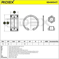 RIDEX Radlagersatz Vorne passend für PEUGEOT 106 II Schrägheck (1A, 1C) 72mm 654W0417