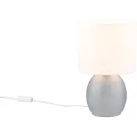 TRIO Tischleuchte 29cm mit Glaskorpus Grau und Stoffschirm