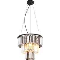 Globo Lighting Hängeleuchte Metall schwarz matt, Glaskristalle rauchfarben, klar, Kabel PVC schwarz, Höhe kürzbar, ø: 400mm, H: 1200mm, exkl. 3x E27 40W 230V