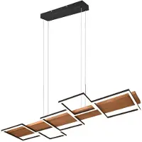 TRIO LED Balken Pendelleuchte dimmbar Holzlampe natur & Metall Schwarz über Esstisch