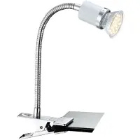 Globo LED Klemmlampe LED Schwanenhals Tischlampe Klemmleuchte weiß mit Netzstecker Klemmleuchte Schreibtisch, Flexo-Spot, Chrom, 1x GU10 3W 250lm warmweiß, Bett Küche