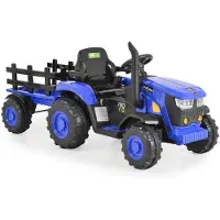 Moni Kinder Elektrotraktor Rancher mit Anhänger, Hupe, Licht, MP3, Fernbedienung blau