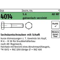Industrial Quality Supplies Sechskantschraube ISO 4014 m.Schaft M 16 x 65 5.6 W7 galvanisch verzinkt