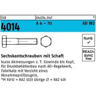 Industrial Quality Supplies Sechskantschraube ISO 4014 m.Schaft M 10 x 90 A 4 - 70 AD-W2