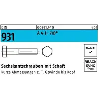 Industrial Quality Supplies Sechskantschraube DIN 931 m.Schaft M 12 x 70 A 4 (- 70)