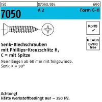 Industrial Quality Supplies Blechschraube ISO 7050 SEKO m.Spitze/Kreuzschlitz-PH 5,5 x 22 -C-H A 2