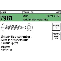 Industrial Quality Supplies Blechschraube ISO 14585 m.Innensechsrund/Spitze 3,9 x 9,5-C-T20 Stahl galvanisch verzinkt