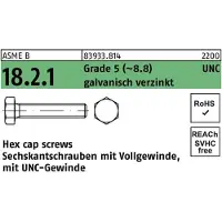 Industrial Quality Supplies ASME B 18.2.1 Sechskantschraube UNC VG 1/2x1 3/4" Stahl 8.8 galvanisch verzinkt"