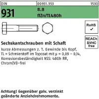 Industrial Quality Supplies Sechskantschraube DIN 931 m.Schaft M 16 x 90 8.8 zinkbesch. Gleitmittel flZnnc 480h-L