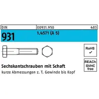 Hörger & Geßler Sechskantschraube DIN 931 m.Schaft M 10 x 120 A 5