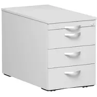 Geramöbel Rollcontainer Flex, aus Holz, lichtgrau, mit 3 Schubladen & Utensilienauszug, abschließbar