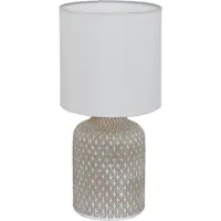 Eglo Tischlampe Bellariva, Tischleuchte, Nachttischlampe aus Keramik in Grau, Textil in Weiß, Wohnzimmerlampe, Lampe mit Schalter, E14 Fassung