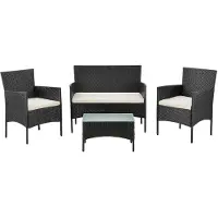 Juskys Polyrattan Gartenmöbel-Set Fort Myers - Tisch, Sofa & 2 Stühle - Schwarz Beige