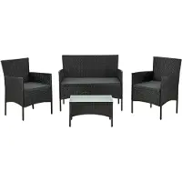Juskys Polyrattan Gartenmöbel-Set Fort Myers - Tisch, Sofa & 2 Stühle - Schwarz Grau