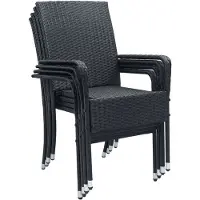 Juskys Polyrattan Gartenstühle Yoro 4er Set - mit Armlehnen & Rückenlehne - 4 Stühle stapelbar - Rattan Stuhl Garten - Stapelstuhl Schwarz