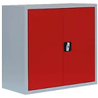 LÜLLMANN Aktenschrank 530304, aus Metall, abschließbar, 80 x 75 x 38 cm (B/H/T), rot / lichtgrau
