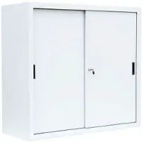 LÜLLMANN Schiebetürenschrank 550147, abschließbar, aus Metall, 2 Fachböden, 120 x 109 x 45 cm (B/H/T), weiß