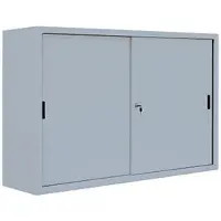 LÜLLMANN Schiebetürenschrank 550150, abschließbar, aus Metall, 2 Fachböden, 160 x 109 x 45 cm (B/H/T), lichtgrau