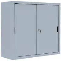 LÜLLMANN Schiebetürenschrank 550140, abschließbar, aus Metall, 2 Fachböden, 120 x 109 x 45 cm (B/H/T), lichtgrau