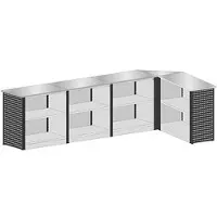 Schulte Lagertechnik erweiterbares Thekensystem MULTIplus Set 2, L-Form, 1 x Startmodul/2 x Mittelmodul/1 x Eckmodul/1 x Endmodul, mit Arbeitsplatten