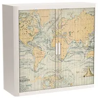 PaperFlow easyOffice Rollladenschrank Motiv Weltkarte 2 Ordnerhöhen silber, 110x104x41.5 cm