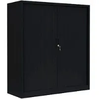 LÜLLMANN Rollladenschrank 555149, aus Metall, abschließbar, 120 x 135 x 46 cm (B/H/T), schwarz, 2 Böden