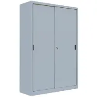 LÜLLMANN Schiebetürenschrank 550160, abschließbar, aus Metall, 4 Fachböden, 120 x 195 x 45 cm (B/H/T), lichtgrau