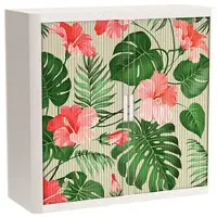 PaperFlow easyOffice Rollladenschrank Motiv Hibiskus 2 Ordnerhöhen silber, 110x104x41.5 cm