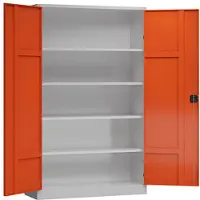 LÜLLMANN Metallschrank abschließbar Flügeltürenschrank 1945 x 1200 x 600 mm lichtgrau/feuerrot X-530384