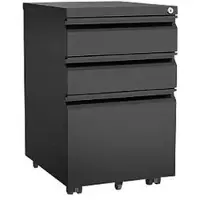 FlexiSpot Rollcontainer RC3B, aus Metall, schwarz, mit 2 Schüben und Hängeregistratur, abschließbar